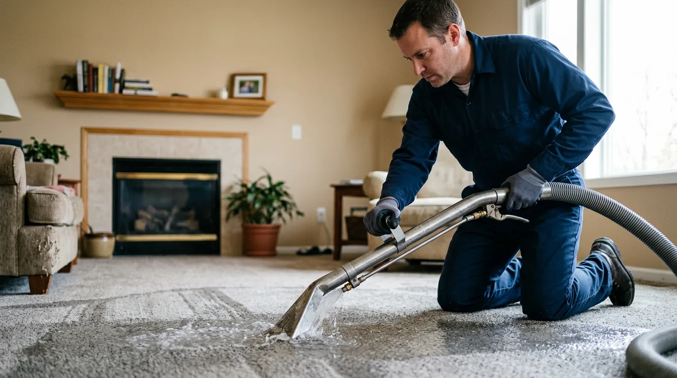 Water damage restoration technician working near Sandy Level, VA
